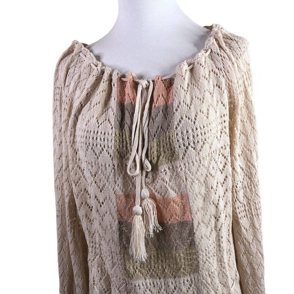 DiCosta Vintage Sweater Beige Peach Knit Drawstring Waist 70s Boho Size 14 - Picture 2 of 8